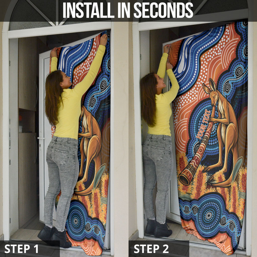 Personalised Australia Kangaroo Didgeridoo Door Cover Bottlebrush Flowers Indigenous Art