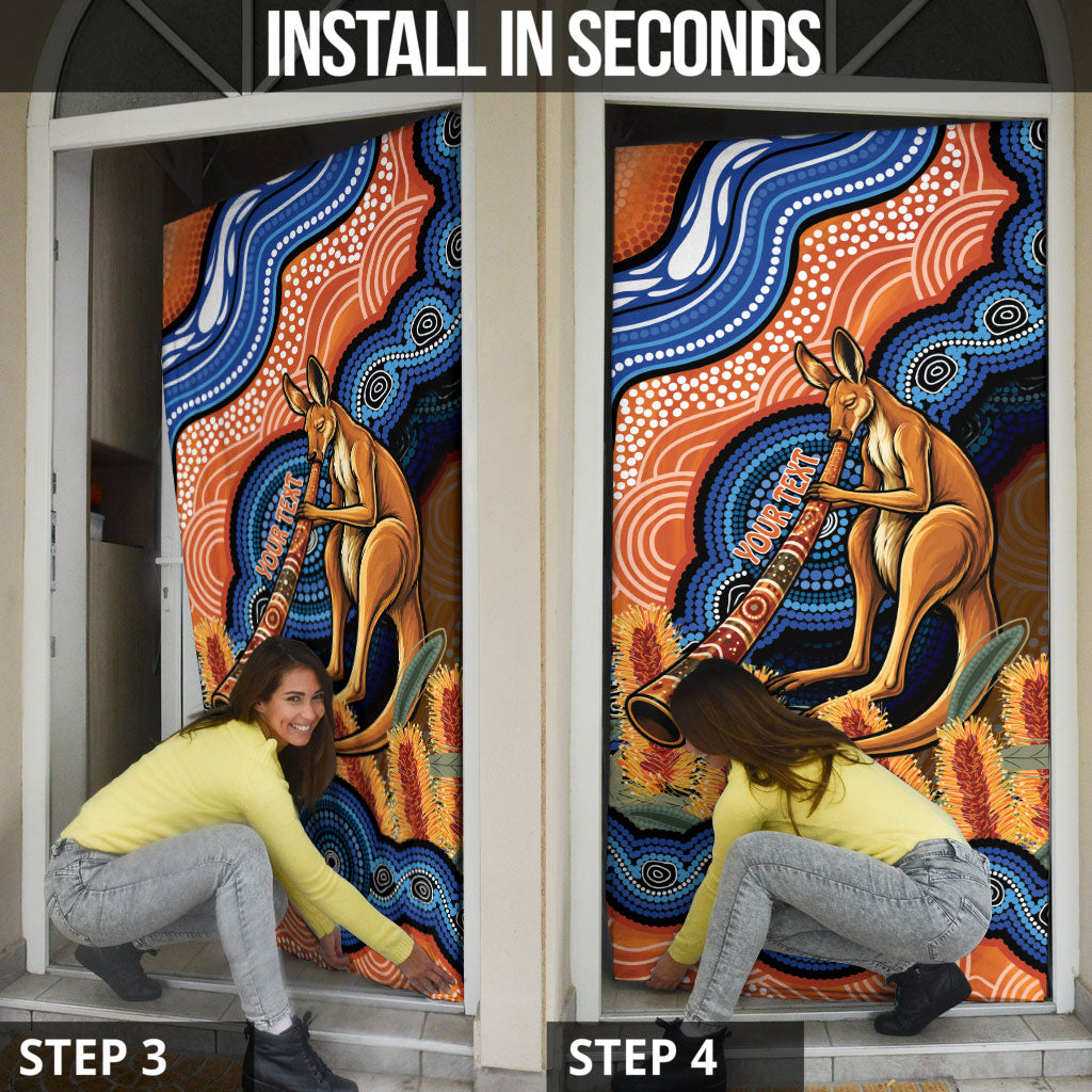Personalised Australia Kangaroo Didgeridoo Door Cover Bottlebrush Flowers Indigenous Art