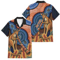Personalised Australia Kangaroo Didgeridoo Family Matching Off The Shoulder Long Sleeve Dress and Hawaiian Shirt Bottlebrush Flowers Indigenous Art