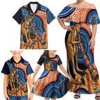 Personalised Australia Kangaroo Didgeridoo Family Matching Off Shoulder Maxi Dress and Hawaiian Shirt Bottlebrush Flowers Indigenous Art