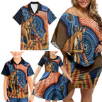 Personalised Australia Kangaroo Didgeridoo Family Matching Off Shoulder Short Dress and Hawaiian Shirt Bottlebrush Flowers Indigenous Art