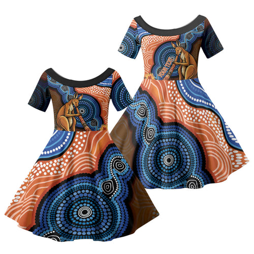 Personalised Australia Kangaroo Didgeridoo Family Matching Puletasi and Hawaiian Shirt Bottlebrush Flowers Indigenous Art