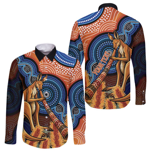 Personalised Australia Kangaroo Didgeridoo Family Matching Short Sleeve Bodycon Dress and Hawaiian Shirt Bottlebrush Flowers Indigenous Art