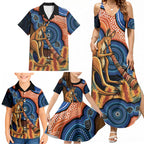 Personalised Australia Kangaroo Didgeridoo Family Matching Summer Maxi Dress and Hawaiian Shirt Bottlebrush Flowers Indigenous Art