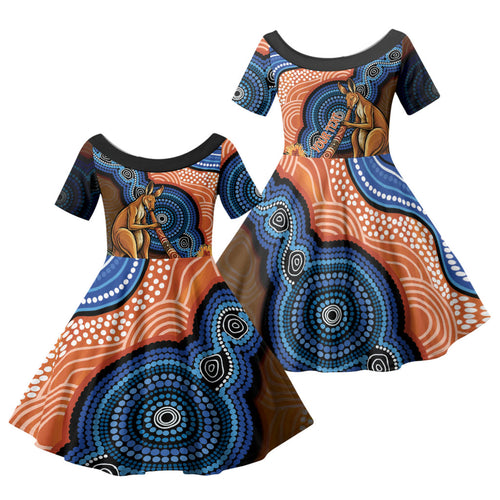 Personalised Australia Kangaroo Didgeridoo Family Matching Summer Maxi Dress and Hawaiian Shirt Bottlebrush Flowers Indigenous Art