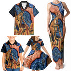 Personalised Australia Kangaroo Didgeridoo Family Matching Tank Maxi Dress and Hawaiian Shirt Bottlebrush Flowers Indigenous Art