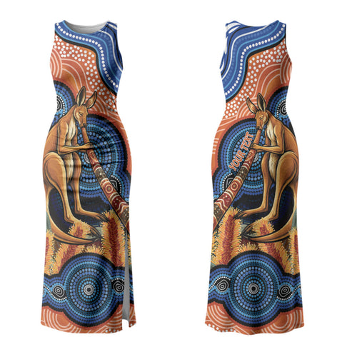 Personalised Australia Kangaroo Didgeridoo Family Matching Tank Maxi Dress and Hawaiian Shirt Bottlebrush Flowers Indigenous Art