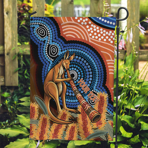 Personalised Australia Kangaroo Didgeridoo Garden Flag Bottlebrush Flowers Indigenous Art