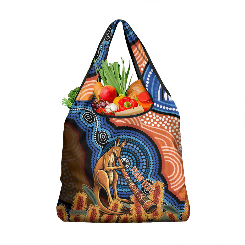 Personalised Australia Kangaroo Didgeridoo Grocery Bag Bottlebrush Flowers Indigenous Art