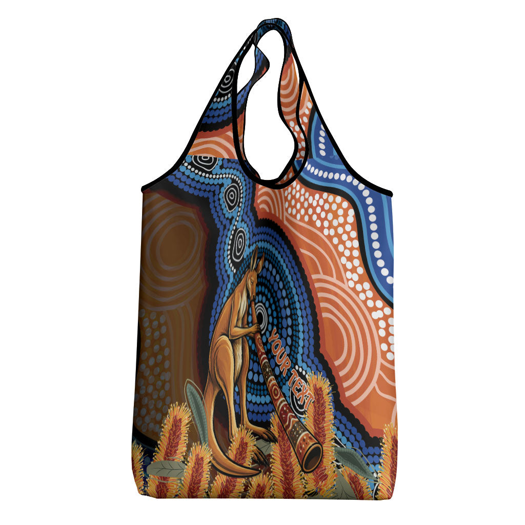 Personalised Australia Kangaroo Didgeridoo Grocery Bag Bottlebrush Flowers Indigenous Art