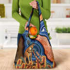 Personalised Australia Kangaroo Didgeridoo Grocery Bag Bottlebrush Flowers Indigenous Art