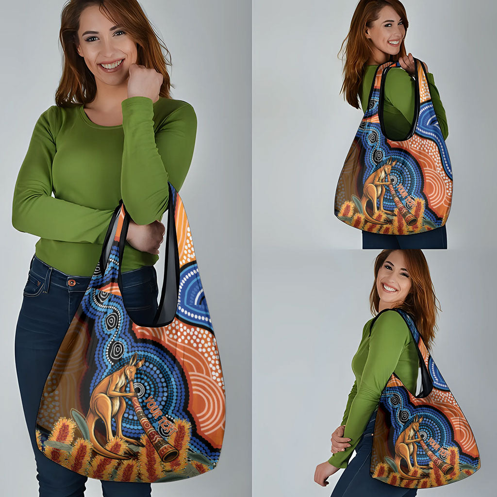 Personalised Australia Kangaroo Didgeridoo Grocery Bag Bottlebrush Flowers Indigenous Art