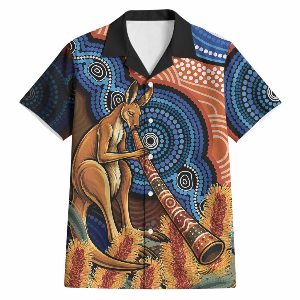 Personalised Australia Kangaroo Didgeridoo Hawaiian Shirt Bottlebrush Flowers Indigenous Art