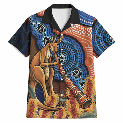 Personalised Australia Kangaroo Didgeridoo Hawaiian Shirt Bottlebrush Flowers Indigenous Art