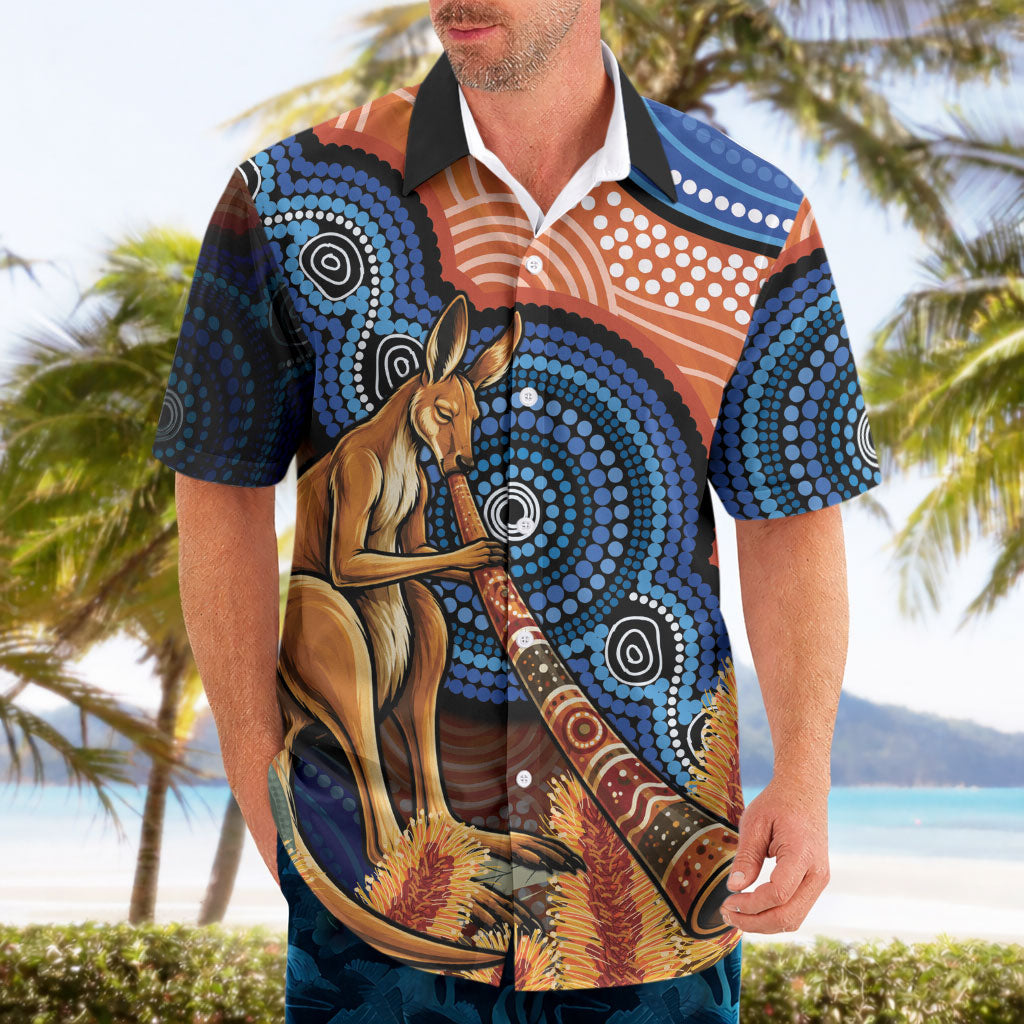 Personalised Australia Kangaroo Didgeridoo Hawaiian Shirt Bottlebrush Flowers Indigenous Art