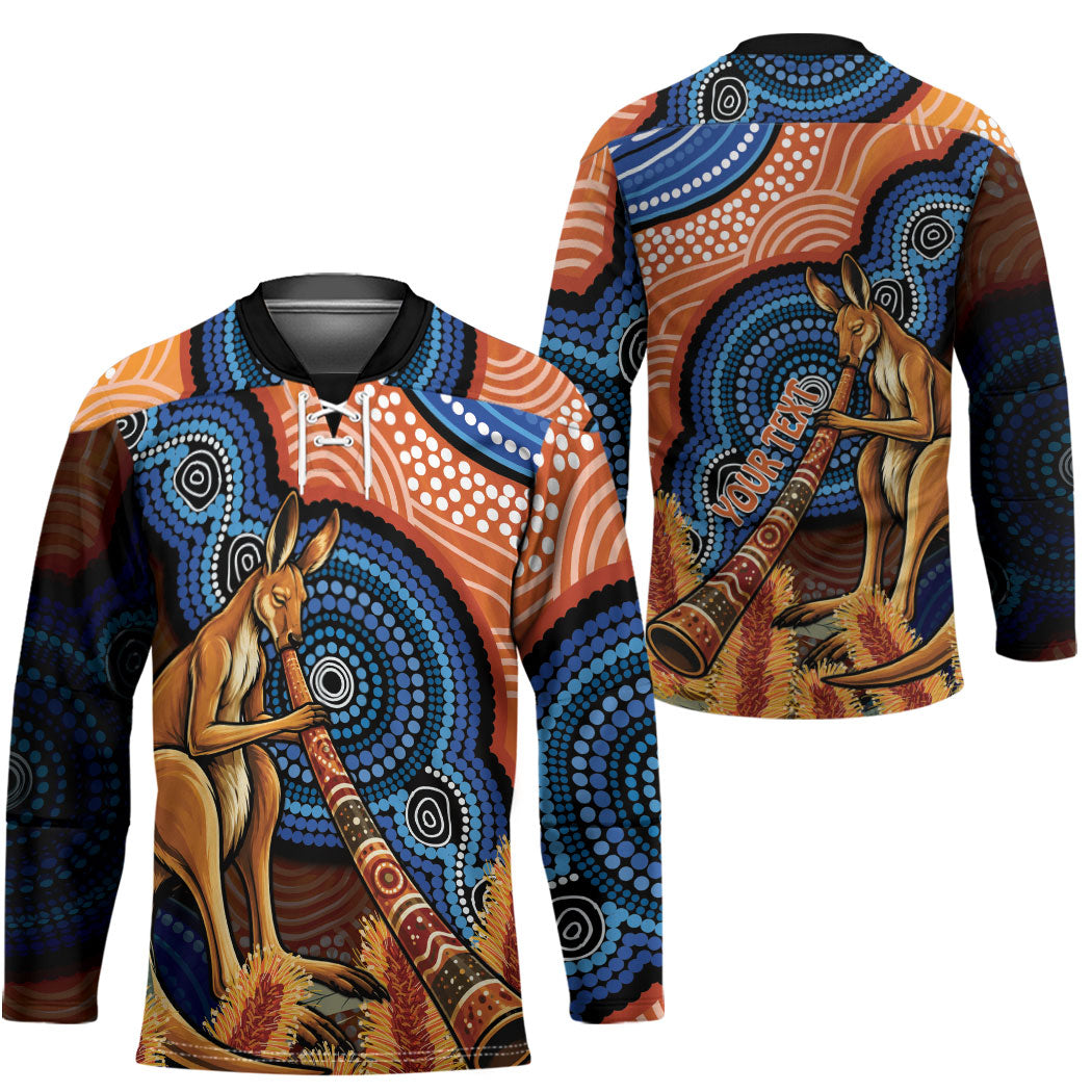 Personalised Australia Kangaroo Didgeridoo Hockey Jersey Bottlebrush Flowers Indigenous Art