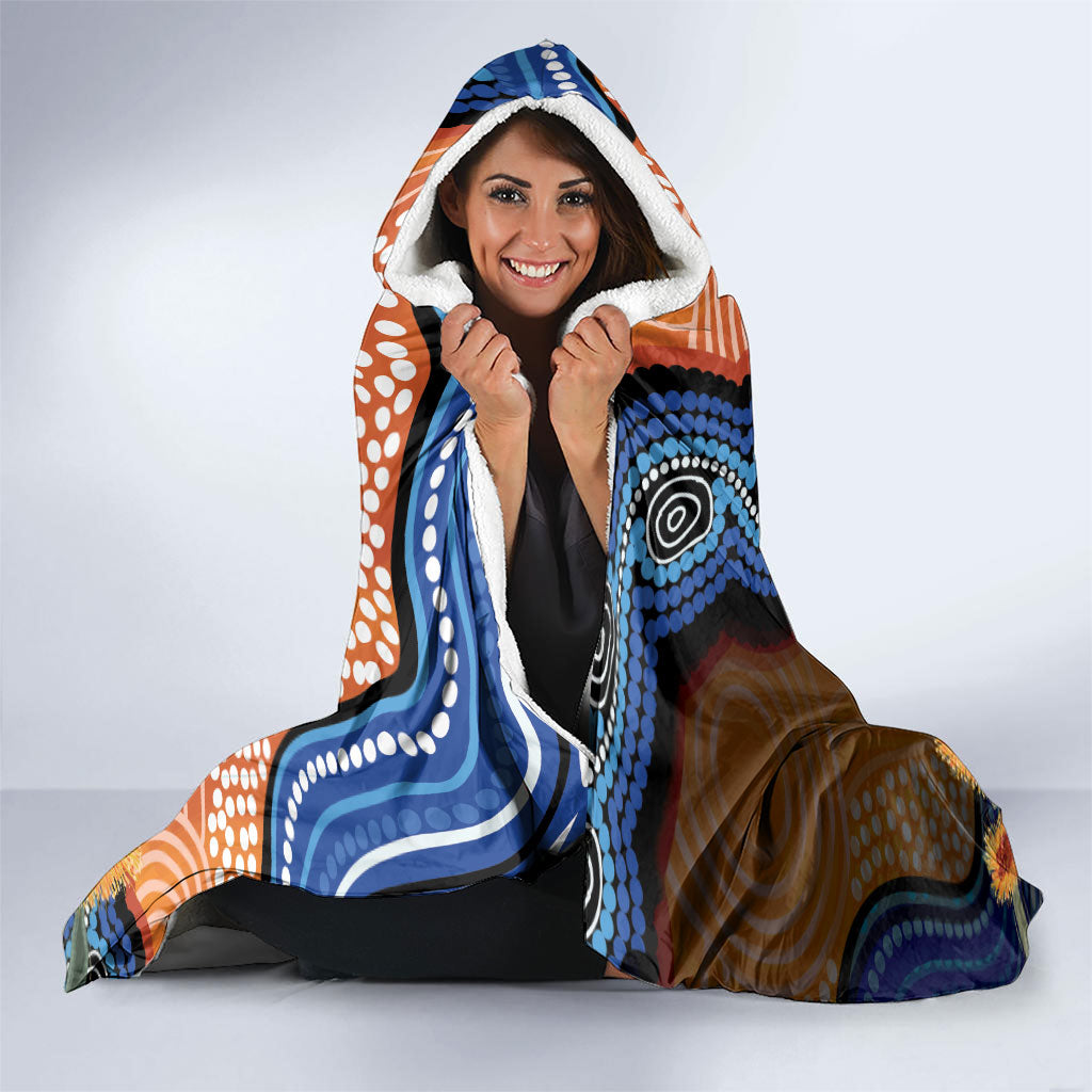 Personalised Australia Kangaroo Didgeridoo Hooded Blanket Bottlebrush Flowers Indigenous Art