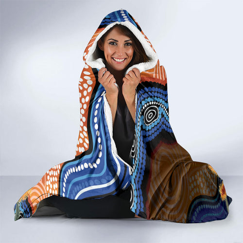 Personalised Australia Kangaroo Didgeridoo Hooded Blanket Bottlebrush Flowers Indigenous Art