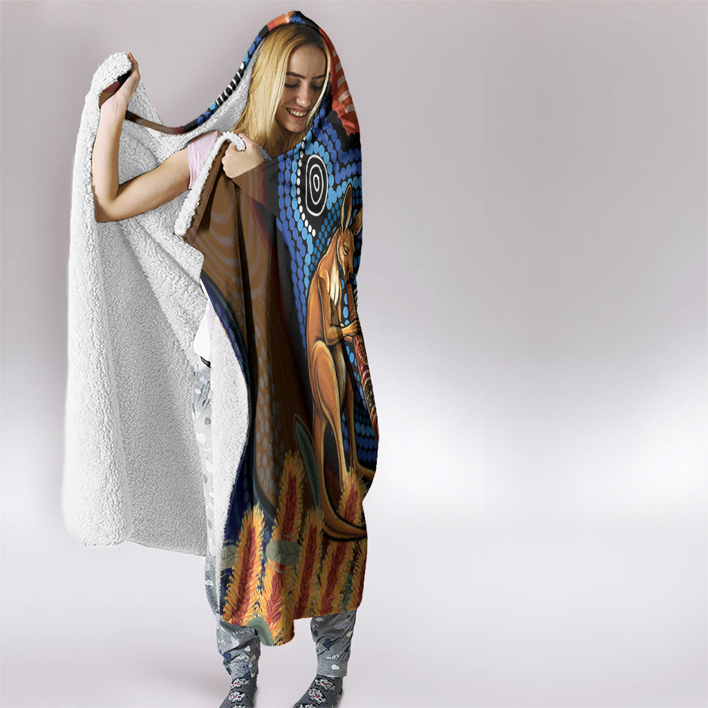 Personalised Australia Kangaroo Didgeridoo Hooded Blanket Bottlebrush Flowers Indigenous Art
