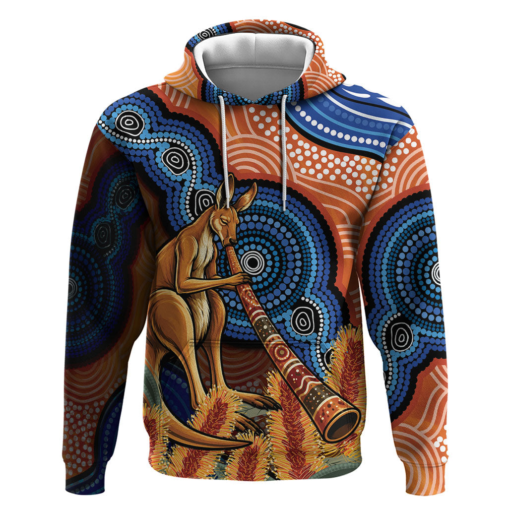 Personalised Australia Kangaroo Didgeridoo Hoodie Bottlebrush Flowers Indigenous Art
