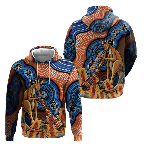 Personalised Australia Kangaroo Didgeridoo Hoodie Bottlebrush Flowers Indigenous Art
