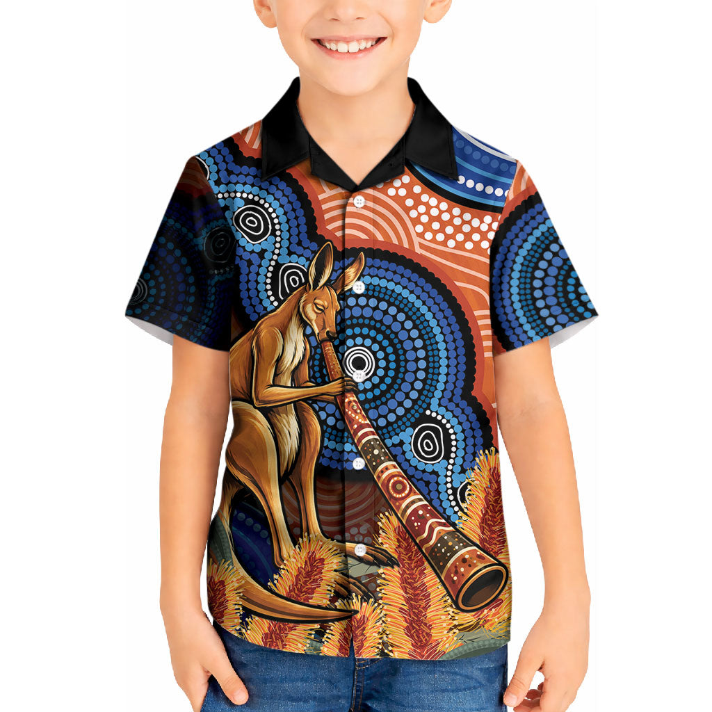 Personalised Australia Kangaroo Didgeridoo Kid Hawaiian Shirt Bottlebrush Flowers Indigenous Art