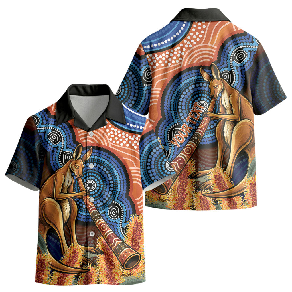 Personalised Australia Kangaroo Didgeridoo Kid Hawaiian Shirt Bottlebrush Flowers Indigenous Art