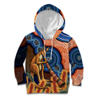 Personalised Australia Kangaroo Didgeridoo Kid Hoodie Bottlebrush Flowers Indigenous Art