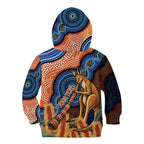 Personalised Australia Kangaroo Didgeridoo Kid Hoodie Bottlebrush Flowers Indigenous Art