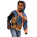 Personalised Australia Kangaroo Didgeridoo Kid Hoodie Bottlebrush Flowers Indigenous Art