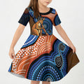 Personalised Australia Kangaroo Didgeridoo Kid Short Sleeve Dress Bottlebrush Flowers Indigenous Art