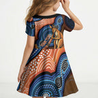 Personalised Australia Kangaroo Didgeridoo Kid Short Sleeve Dress Bottlebrush Flowers Indigenous Art