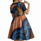 Personalised Australia Kangaroo Didgeridoo Kid Short Sleeve Dress Bottlebrush Flowers Indigenous Art
