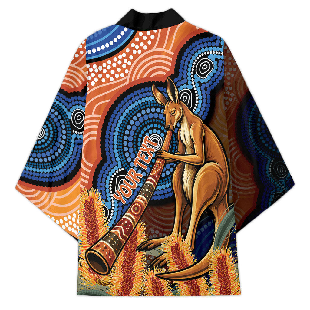 Personalised Australia Kangaroo Didgeridoo Kimono Bottlebrush Flowers Indigenous Art