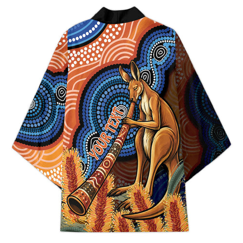Personalised Australia Kangaroo Didgeridoo Kimono Bottlebrush Flowers Indigenous Art