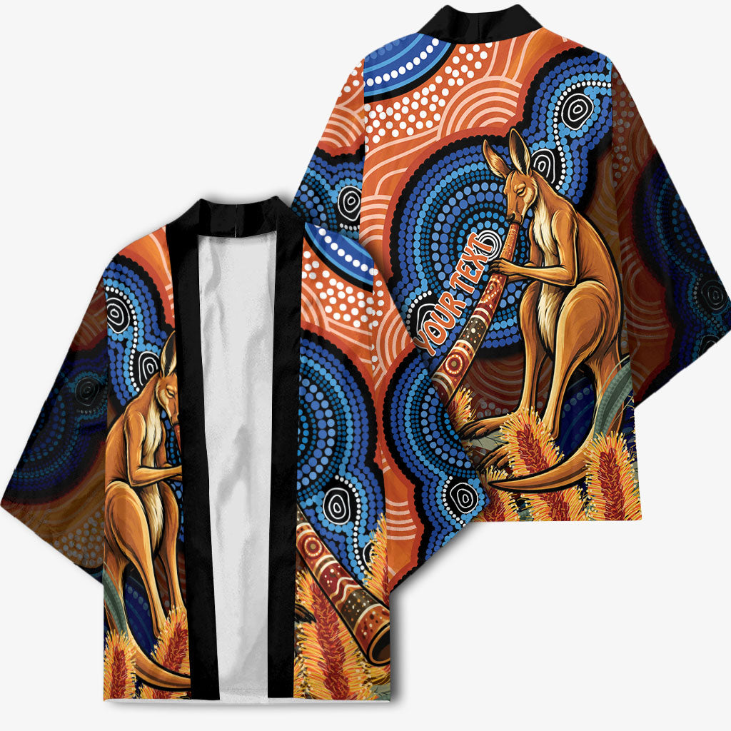 Personalised Australia Kangaroo Didgeridoo Kimono Bottlebrush Flowers Indigenous Art