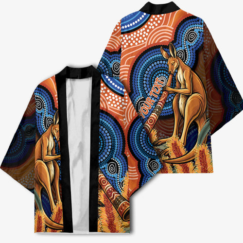 Personalised Australia Kangaroo Didgeridoo Kimono Bottlebrush Flowers Indigenous Art