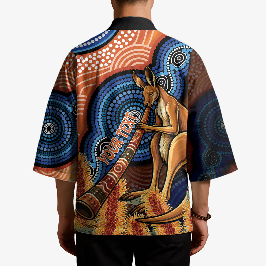 Personalised Australia Kangaroo Didgeridoo Kimono Bottlebrush Flowers Indigenous Art