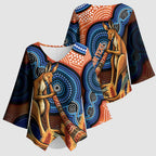 Personalised Australia Kangaroo Didgeridoo Kimono Sleeve Blouse Bottlebrush Flowers Indigenous Art