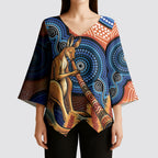 Personalised Australia Kangaroo Didgeridoo Kimono Sleeve Blouse Bottlebrush Flowers Indigenous Art