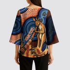 Personalised Australia Kangaroo Didgeridoo Kimono Sleeve Blouse Bottlebrush Flowers Indigenous Art