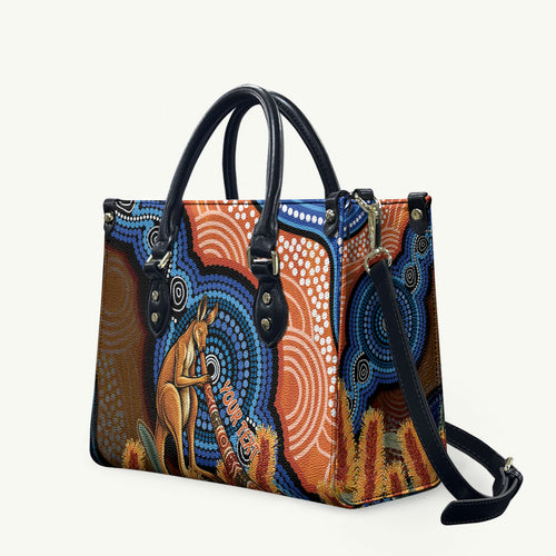 Personalised Australia Kangaroo Didgeridoo Leather Bag Bottlebrush Flowers Indigenous Art