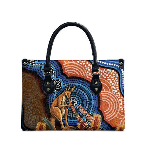 Personalised Australia Kangaroo Didgeridoo Leather Bag Bottlebrush Flowers Indigenous Art