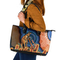 Personalised Australia Kangaroo Didgeridoo Leather Tote Bag Bottlebrush Flowers Indigenous Art
