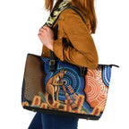 Personalised Australia Kangaroo Didgeridoo Leather Tote Bag Bottlebrush Flowers Indigenous Art