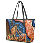 Personalised Australia Kangaroo Didgeridoo Leather Tote Bag Bottlebrush Flowers Indigenous Art