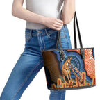 Personalised Australia Kangaroo Didgeridoo Leather Tote Bag Bottlebrush Flowers Indigenous Art
