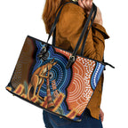 Personalised Australia Kangaroo Didgeridoo Leather Tote Bag Bottlebrush Flowers Indigenous Art