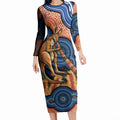 Personalised Australia Kangaroo Didgeridoo Long Sleeve Bodycon Dress Bottlebrush Flowers Indigenous Art