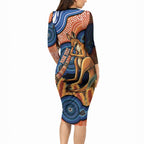 Personalised Australia Kangaroo Didgeridoo Long Sleeve Bodycon Dress Bottlebrush Flowers Indigenous Art